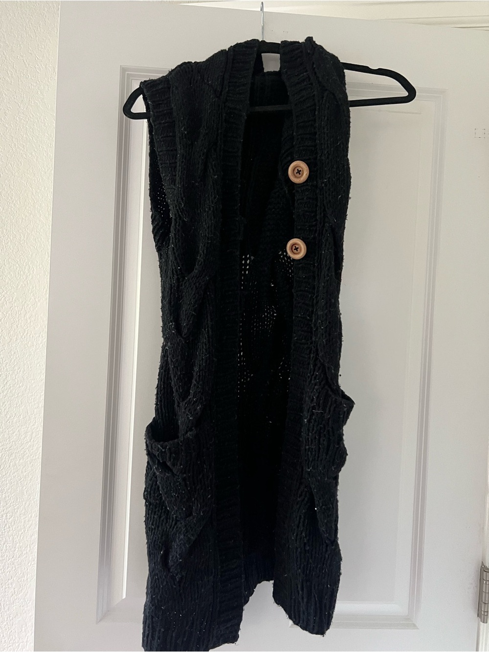 Free People Black Sleeveless Knit Cardigan Vest with Wood Buttons